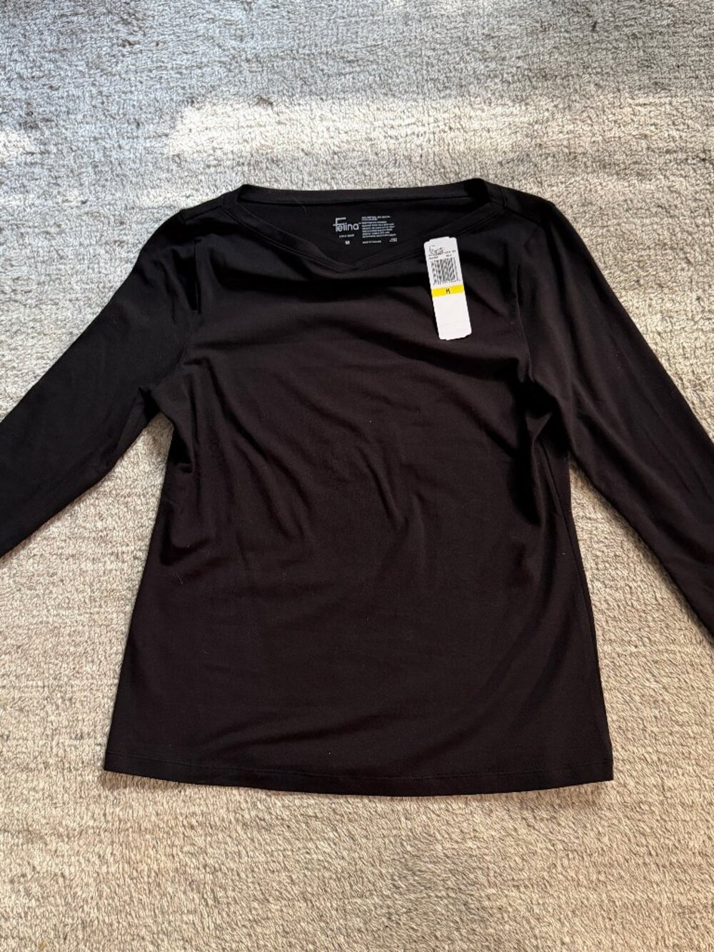NWT Felina 3/4 Sleeve Cotton Modal Elbow Tee Black Medium